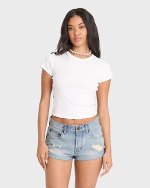 Get Low Denim Shorts - Light Wash Destroy