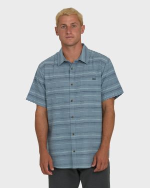 All Day Stripe Short Sleeve Woven Shirt - Blue Fog
