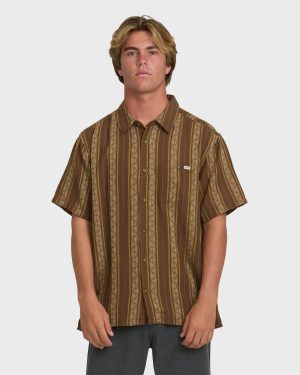 Sundays Jacquard Short Sleeve Woven Shirt - Vintage Khaki